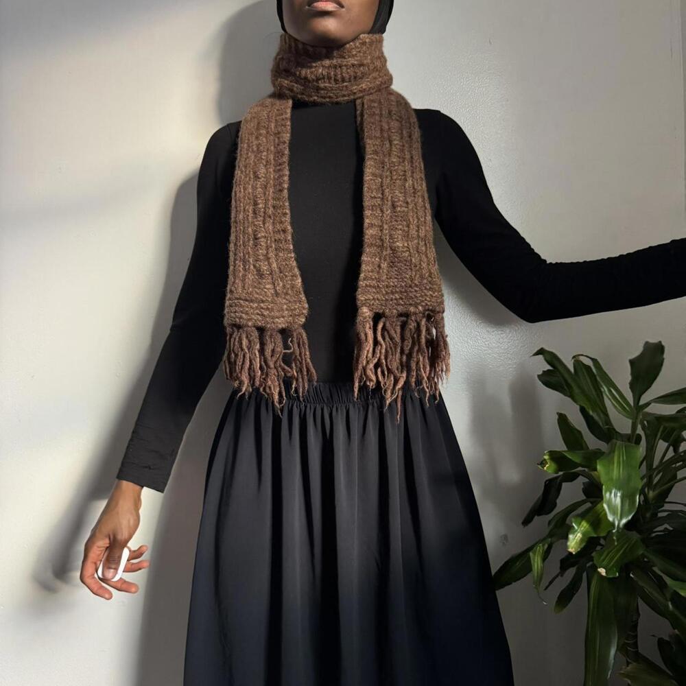 Cozy Brown Knit Fringe Scarf - Women Accessories